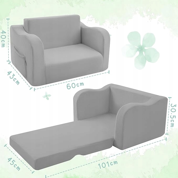 MeMoreCool Sofa dziecięca składany fotel funkcją spania, 2w1 Beżowy