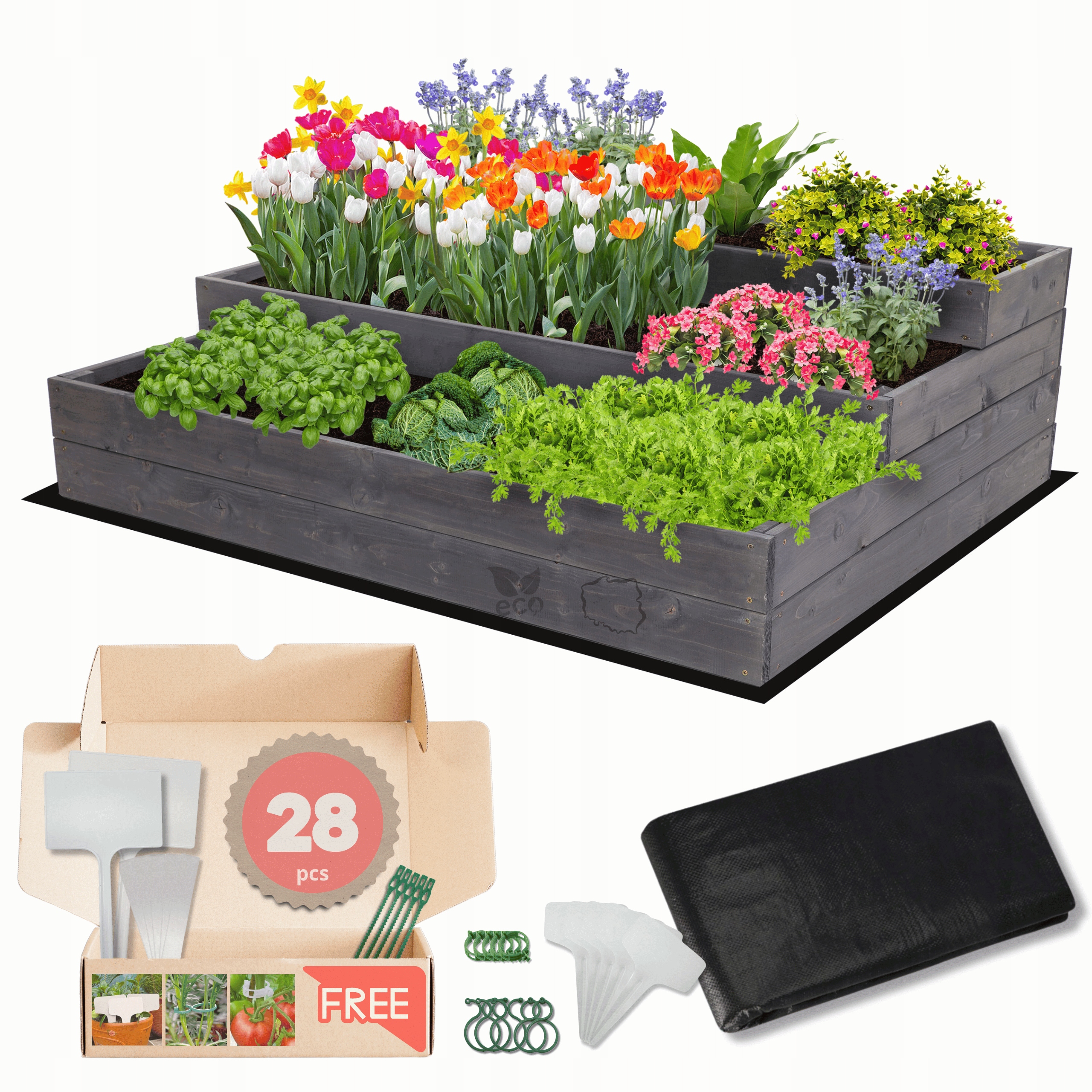 Truhlica zeleninový záhon poschodový kvetináč, záhon pod trolejovú impregnáciu 36x120x90