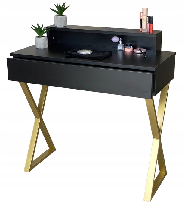 Toaletka Lena Plus Čierna Kovová Zlatá X 90 CM