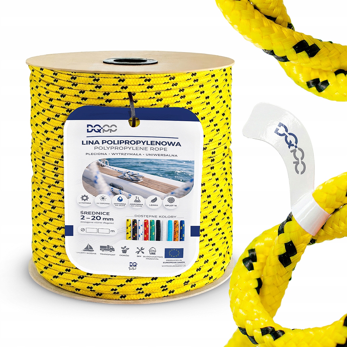 Polypropylenové lano 18 mm Pletené lano univerzální Žluté 35 m