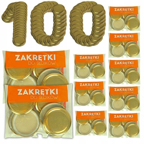 

Zakrętki do słoików Fi 82mm duże złote 100 sztuk