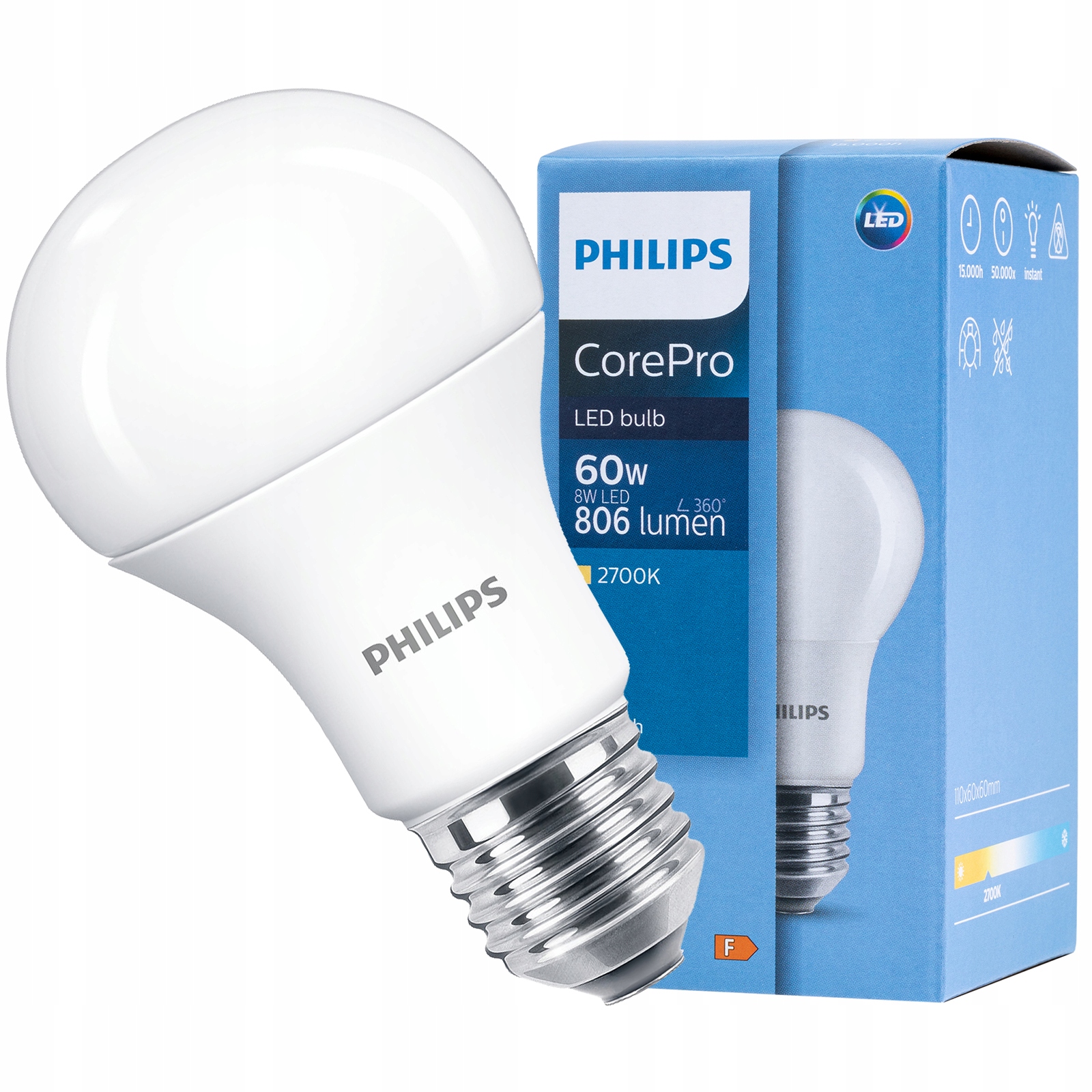 

Żarówka Led E27 8W 60W 806lm Philips 2700K Ciepła