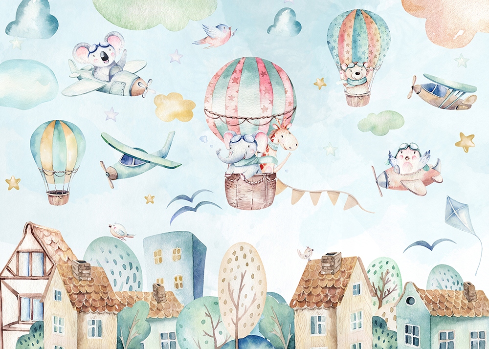 

Tapeta dla dzieci balony samoloty domki 254x184