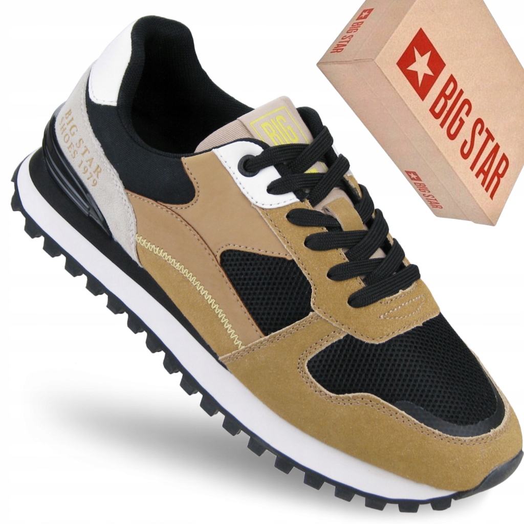 Big Star NN174237 sneakersy męskie camel czarne siateczka buty casual