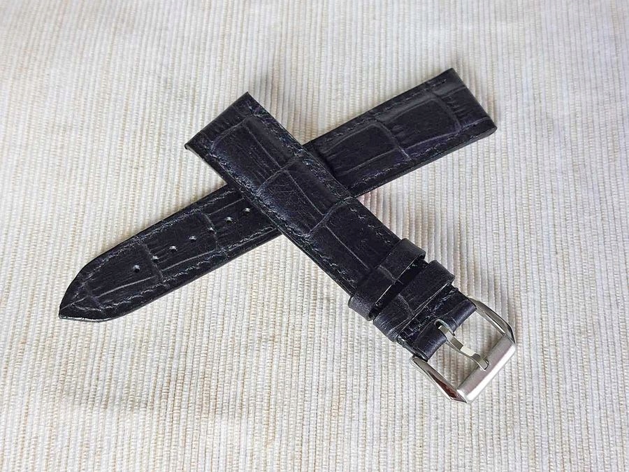 Pasek Do Zegarka 22 MM Zwężany Do 18 MM Czarny Szyty Ręcznie Natural. Skóra