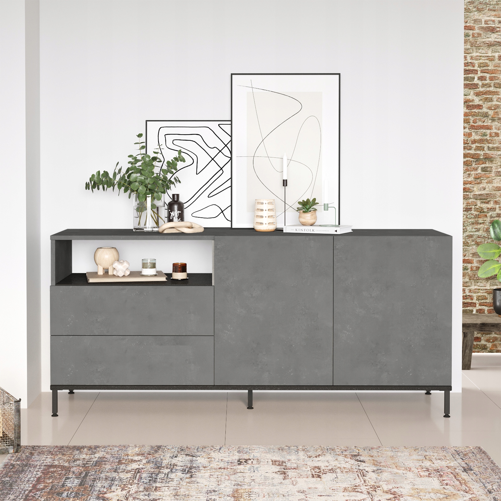 Komoda Houseland Zeke beton/czarny