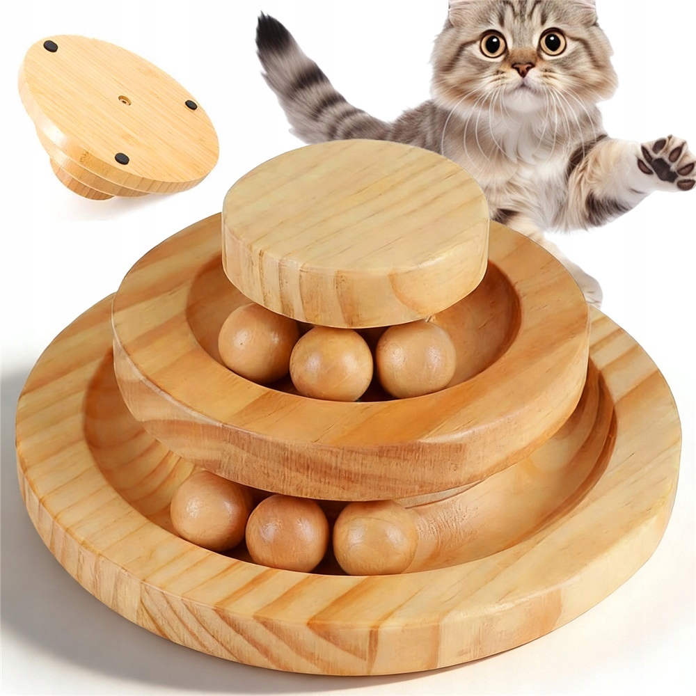 Levně Dřevěná Hračka Pro Kočky S Dvouúrovňovou Trasou Pro Samostatnou Hru