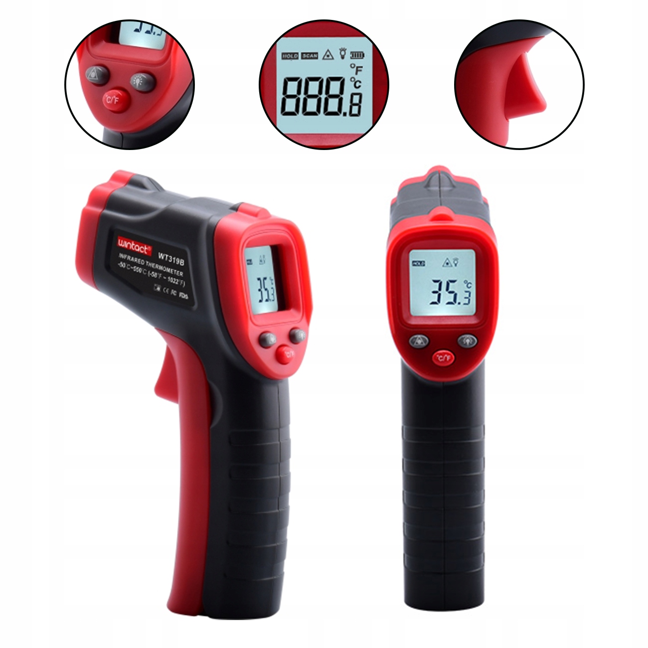 PIROMETR TERMOMETR BEZKONTAKTOWY LASEROWY BEZDOTYKOWY PODCZERWIEŃ -50+600C