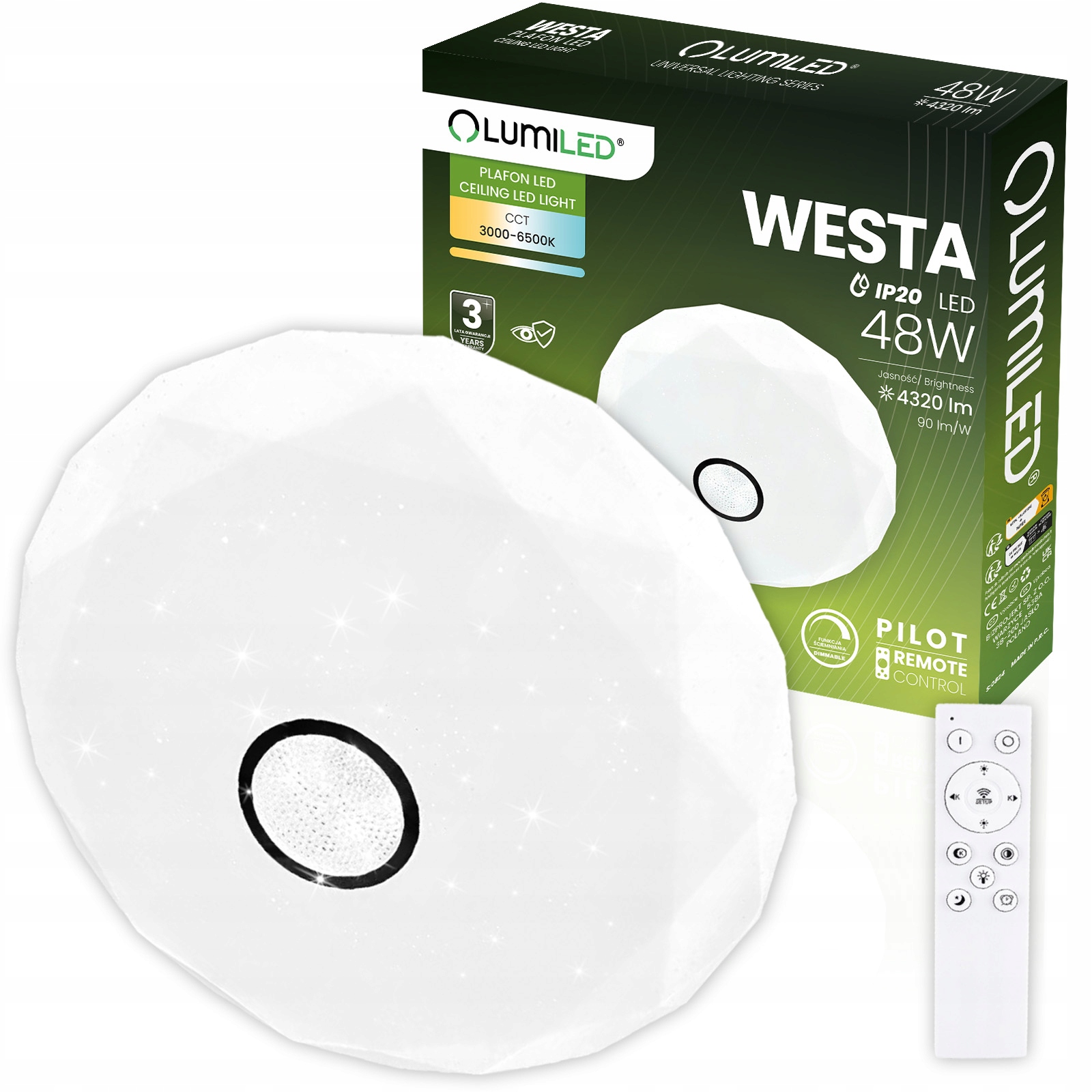 Plafon Led Panel Natynkowy Okrągły Lampa Sufitowa Oprawa 48W Cct Pilot