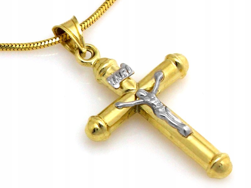 Elegantní zlatý křížek 585 s obrázkem Krista, ideální jako dárek 14k