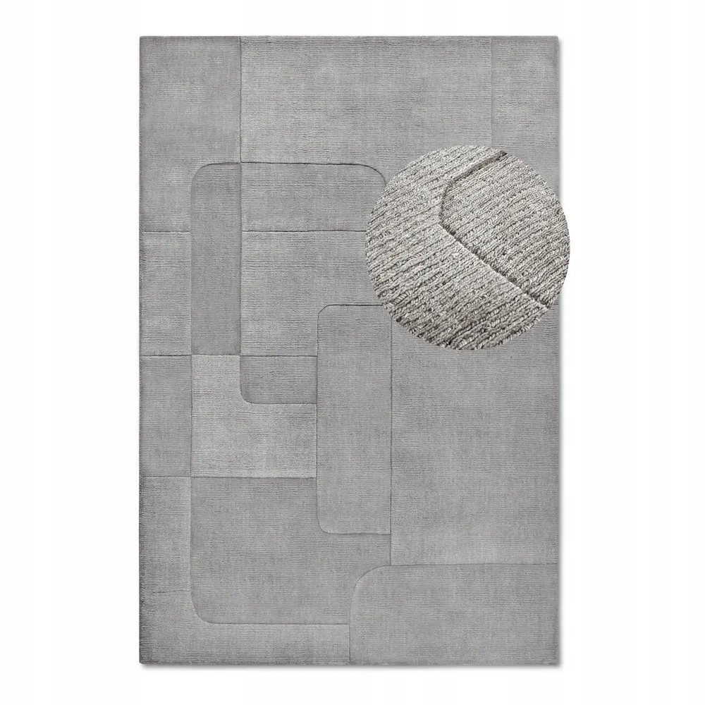 Vlnený koberec do obývačky 120 x 170 cm, sivý, ručne tkaný s 3D efektom