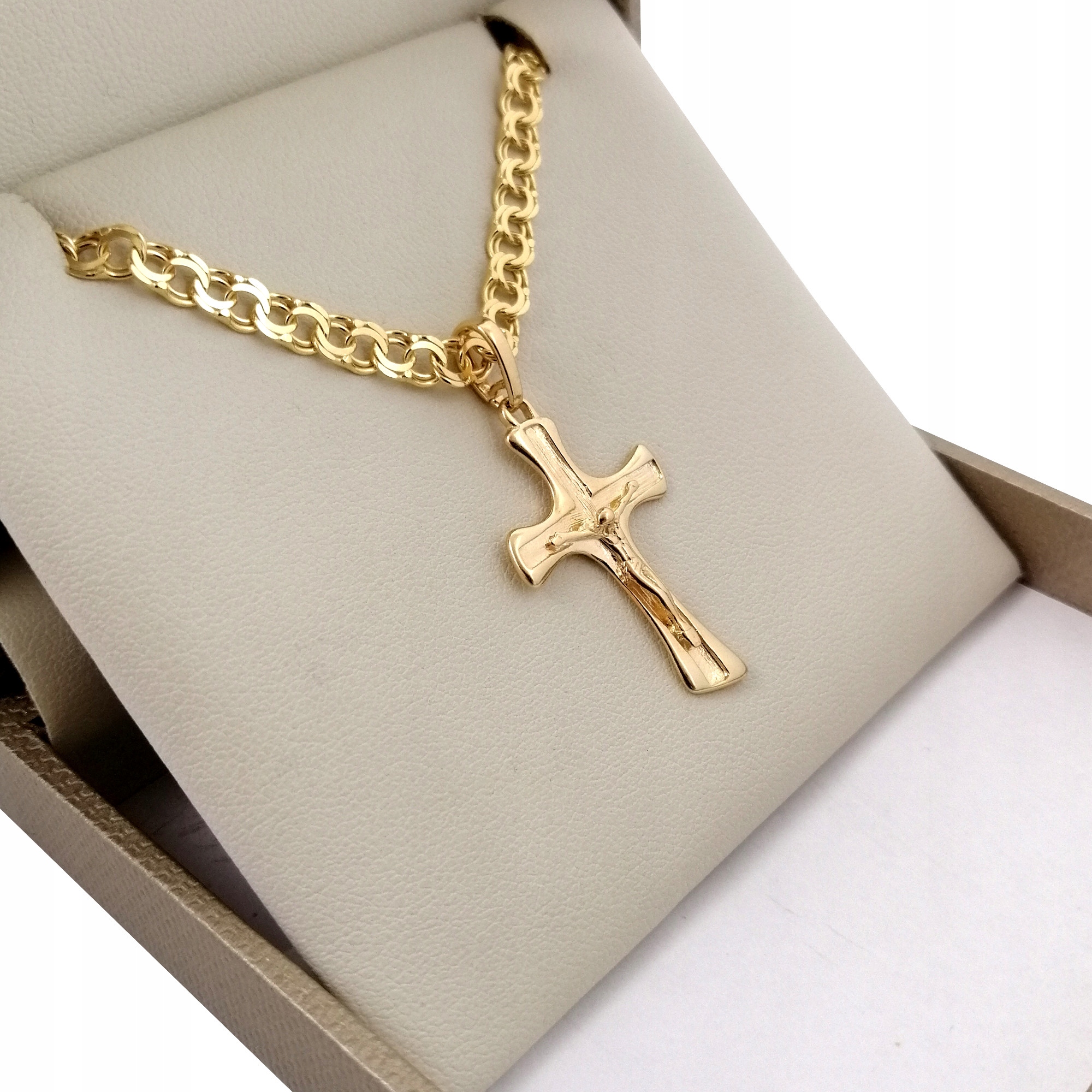 ZŁOTY ŁAŃCUSZEK GARIBLADI+KRZYŻYK Z JEZUSEM DLA CHŁOPCA NA KOMUNIĘ CHRZEST Stan opakowania oryginalne