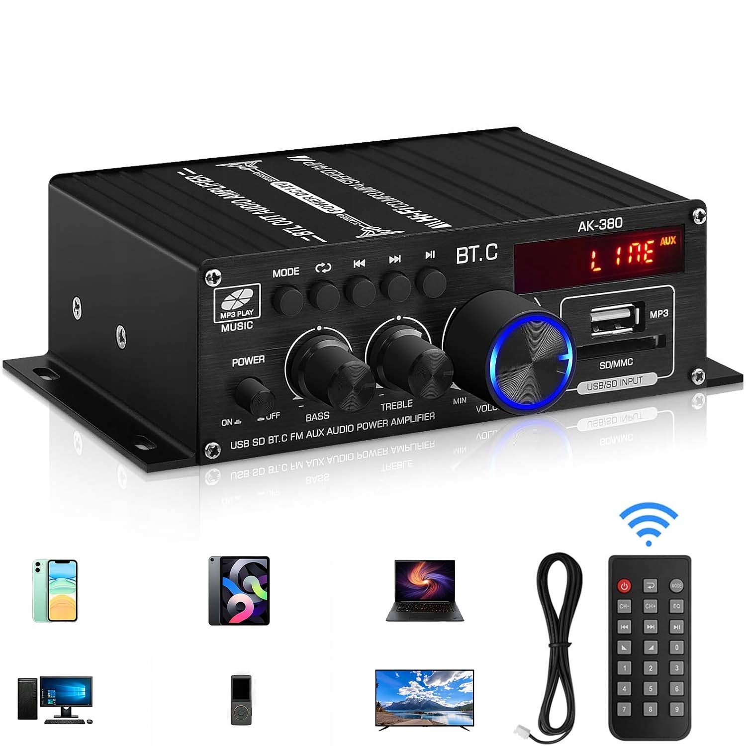 Digitální Rádio Hifi Zesilovač Výkonu Zvuku Stereo Bluetooth Receiver, Aux