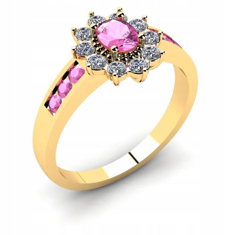 

Pierścionek Złoty Z Różowymi Cyrkoniami 14KR