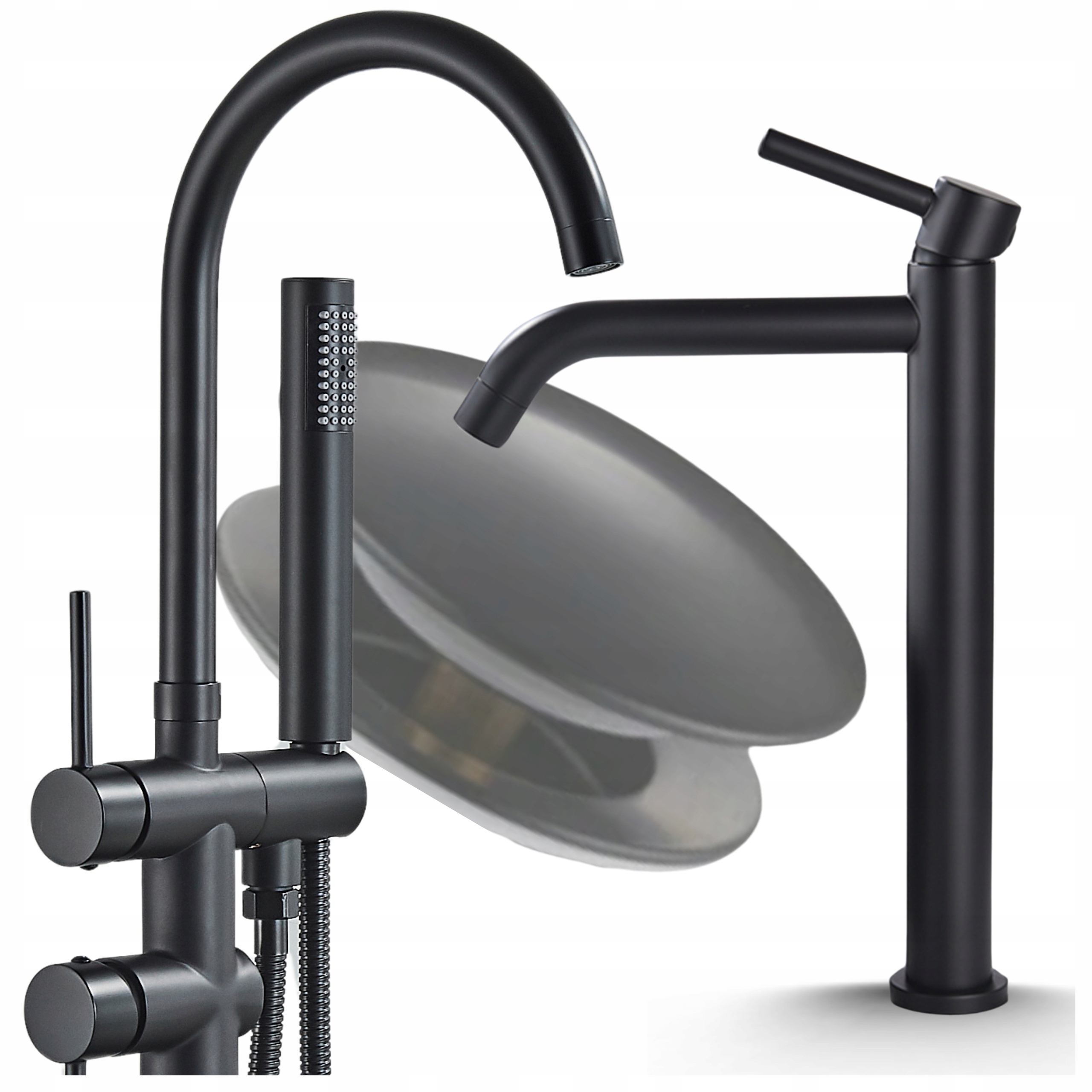 Umyvadlová baterie Vysoká otočná Výtokové Ramínko Černá Matná Koupelnová Sada