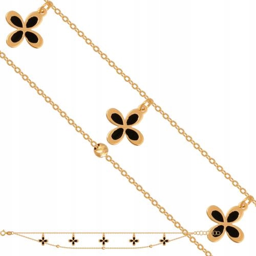 Zlatý náramek 585 s dvěma ankrovými řetízky s kuličkami a květinami