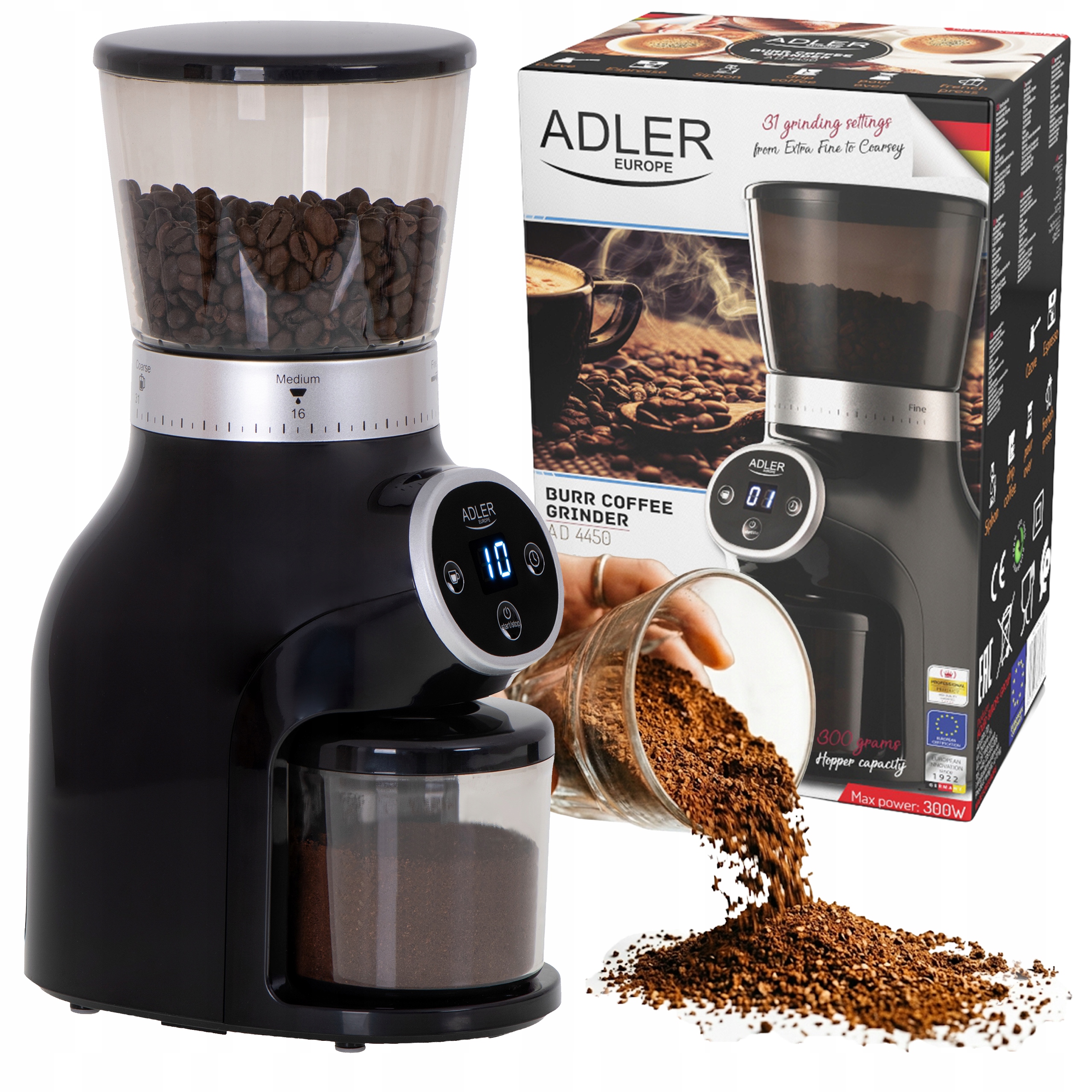 Młynek Elektryczny Żarnowy Do Mielenia Kawy Regulacja Wydajny Mocny 300W