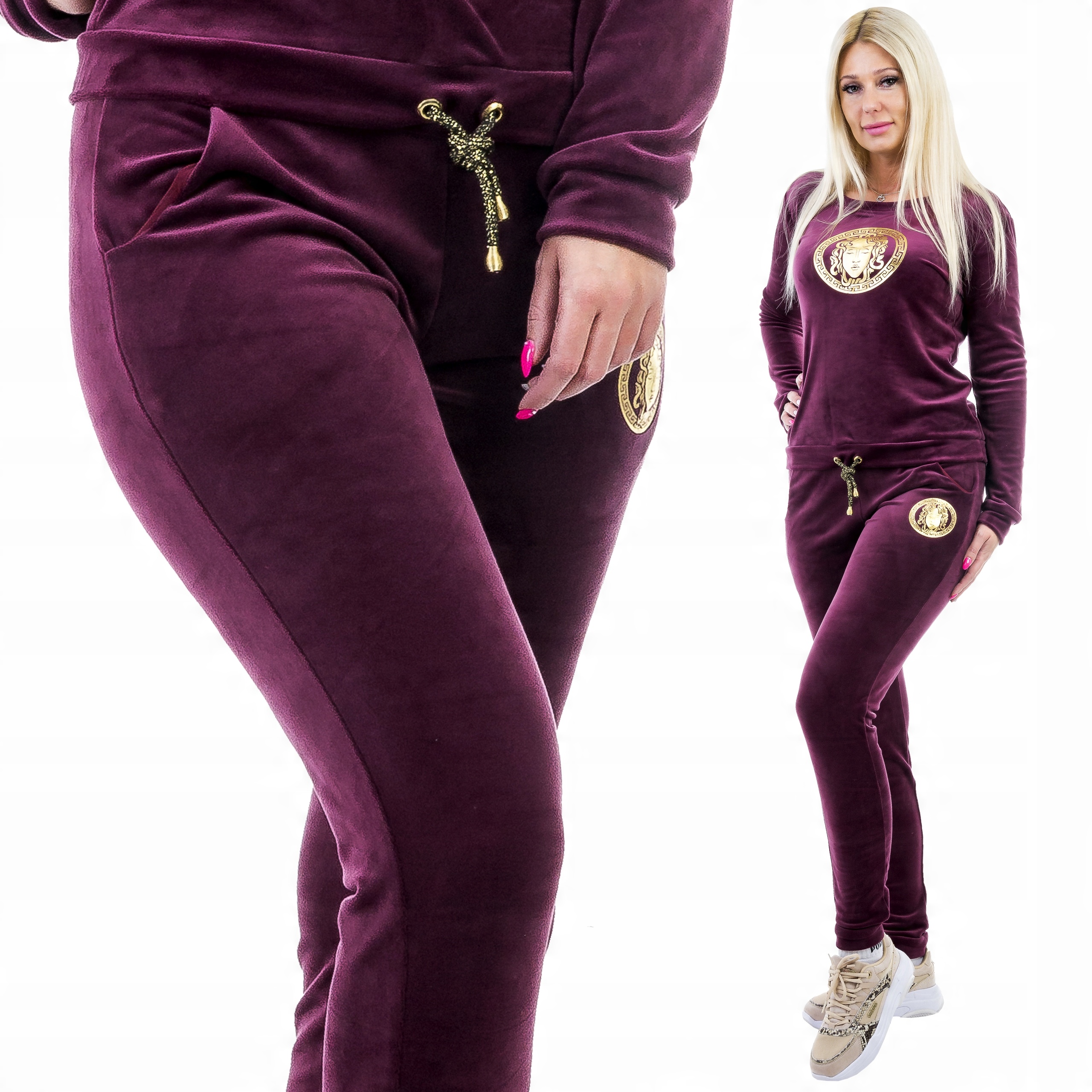 

S327 Spodnie Welurowe Bordo r. 4XL (48)