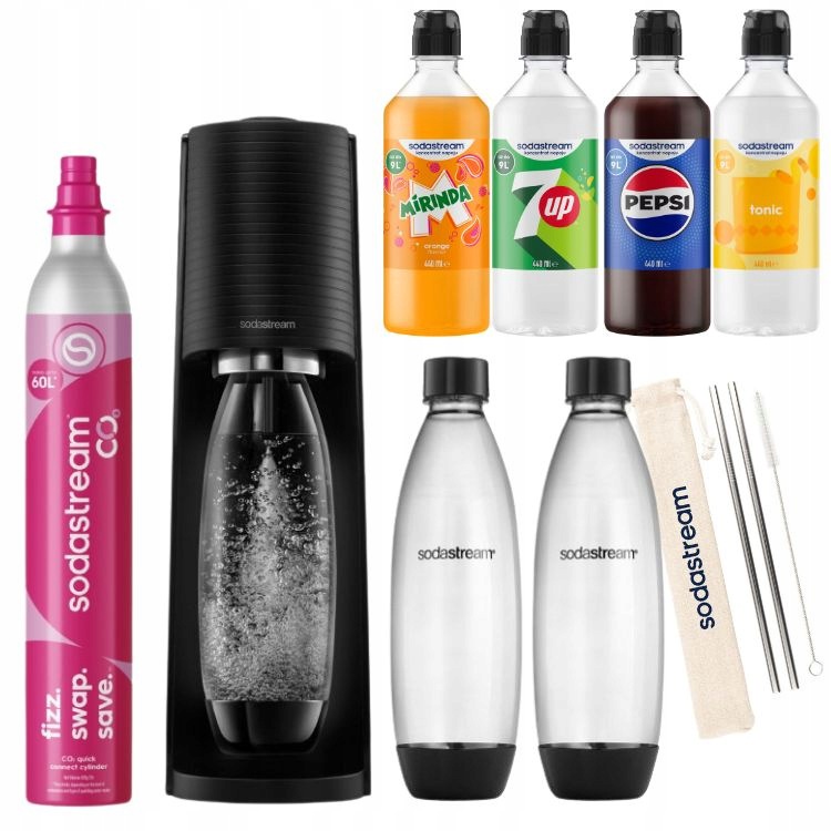 Výrobník Sody SodaStream Terra sada sirupů Mirinda, 7Up, Pepsi, Tonic, brčka