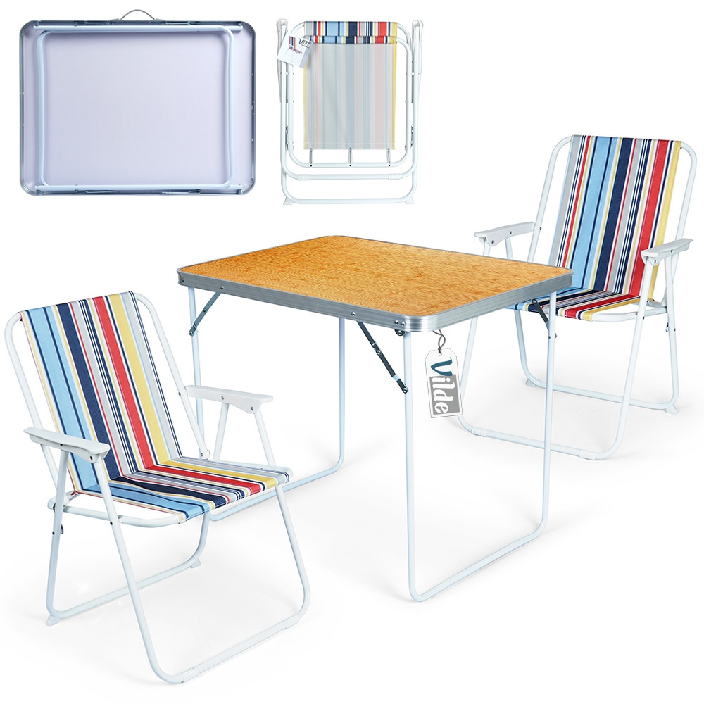 Turistický zahradní kempingový nábytek, balkonový stůl 2 x skládací židle