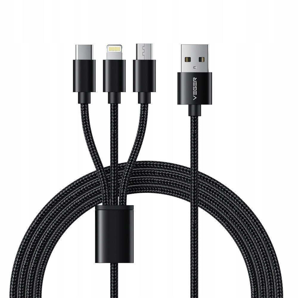 Veger Kabel 3w1 Usb A do Lightning Typ C Micro Usb Veger 2A 12W V303 1,