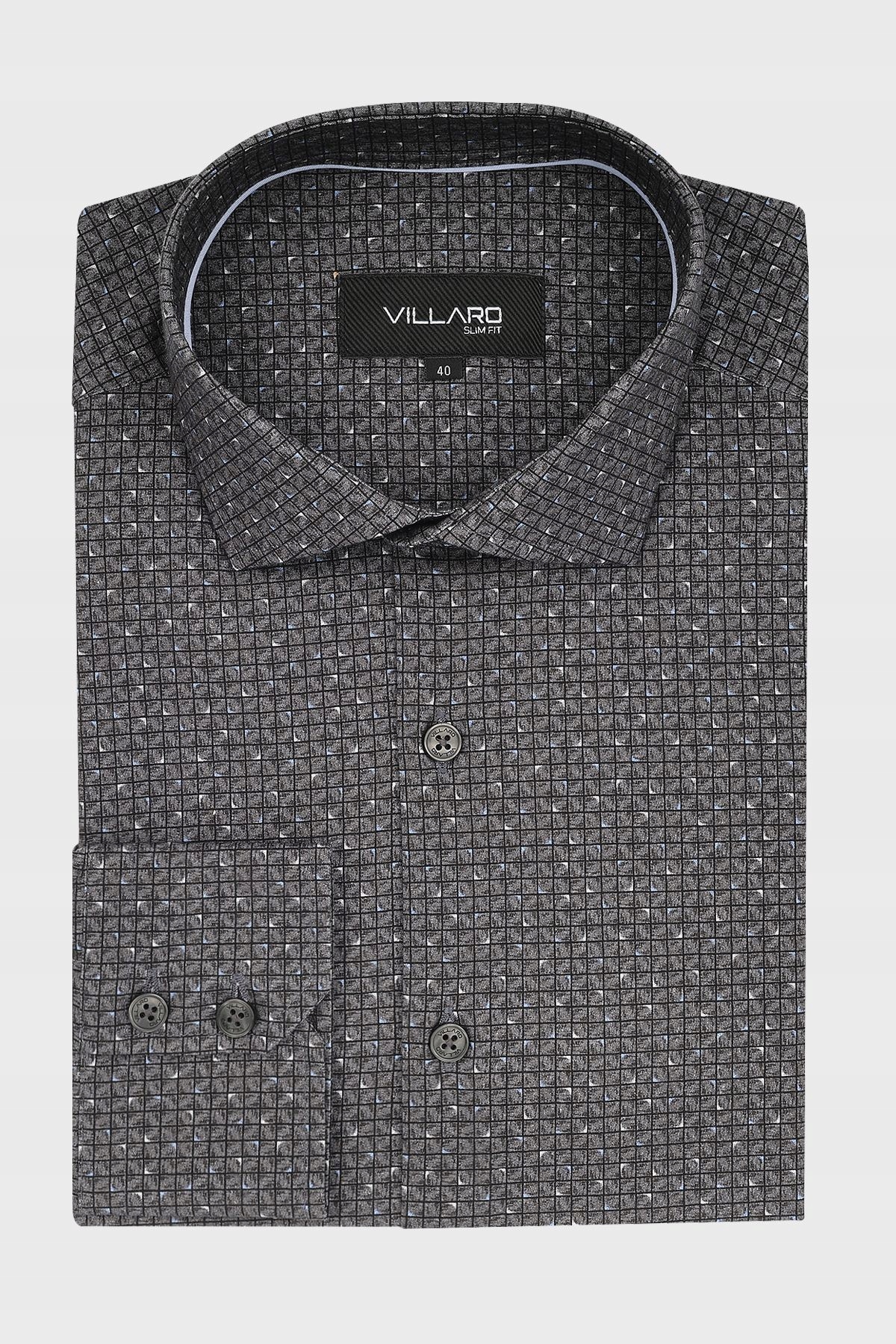 Šedá pánská košile s geometrickým vzorem 45-176/182 Slim Fit