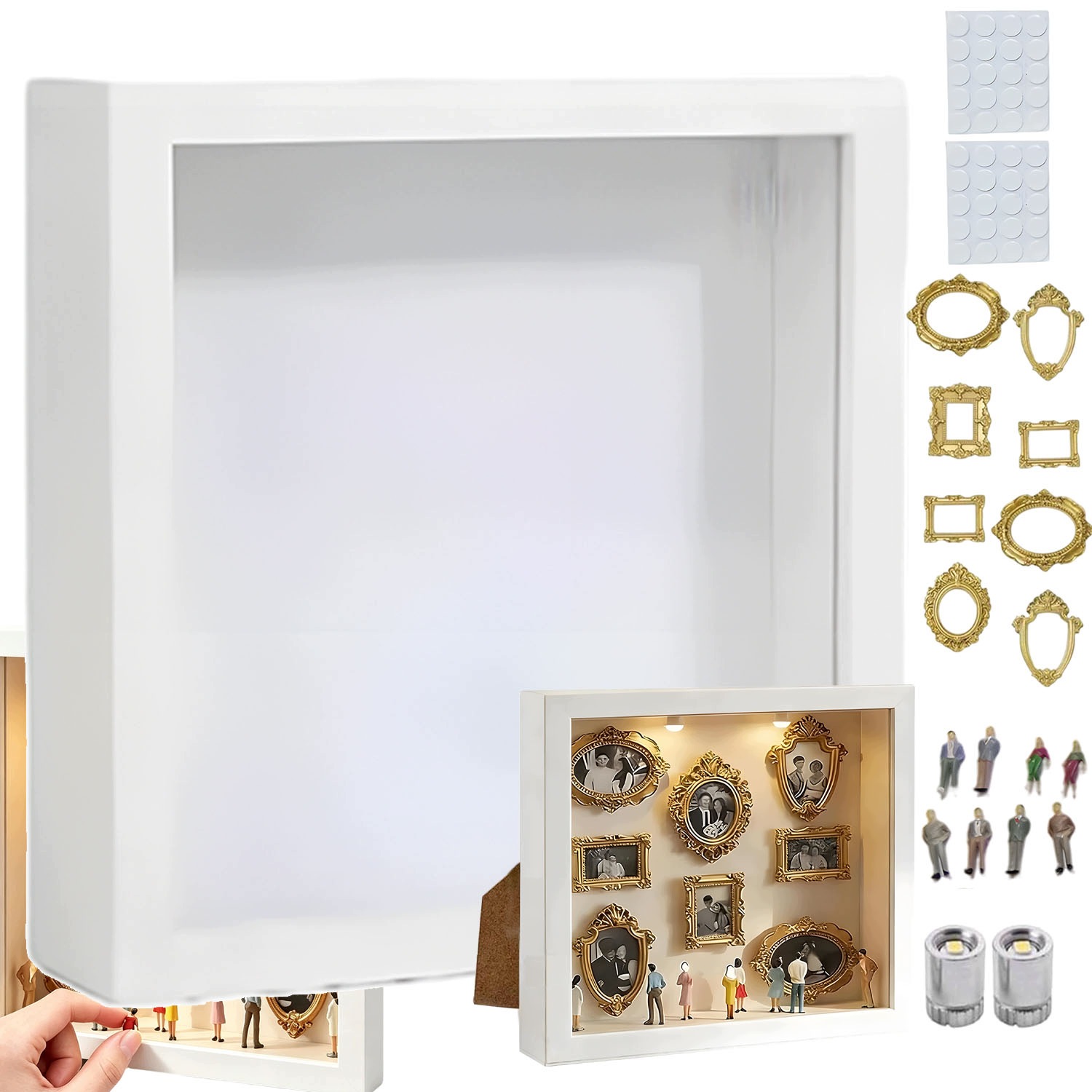 Krabička Bílá Diy 8 Mini Rámečků 8 Panenky 2 Led Lampičky