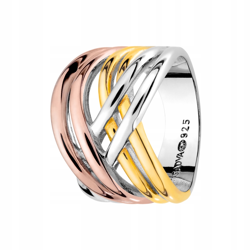 Pierścionek srebrny trójkolorowy szeroki 13 Sadva