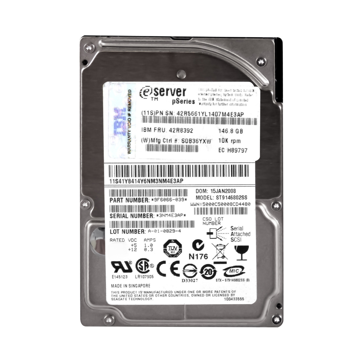 Ibm 42R8392 42R5661 146GB 10K 16MB Sas 2,5'' ST9146802SS