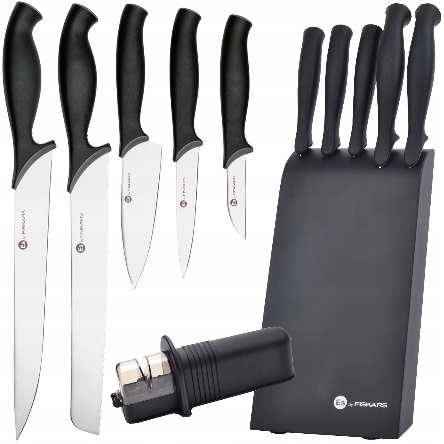 

Fiskars Zestaw 5 Noży W Czarnym Bloku Ostrzałka