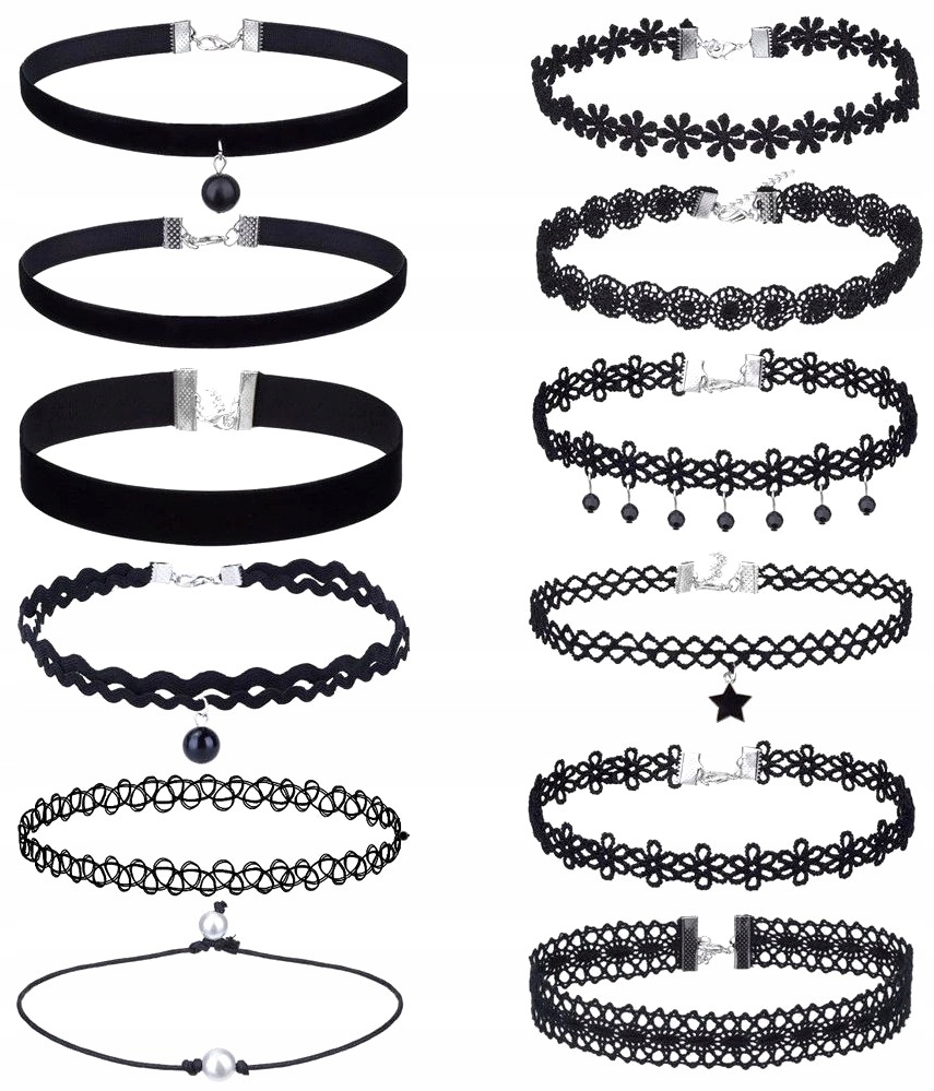 

Zestaw 12 szt Choker naszyjnik rzemyk koronka boho