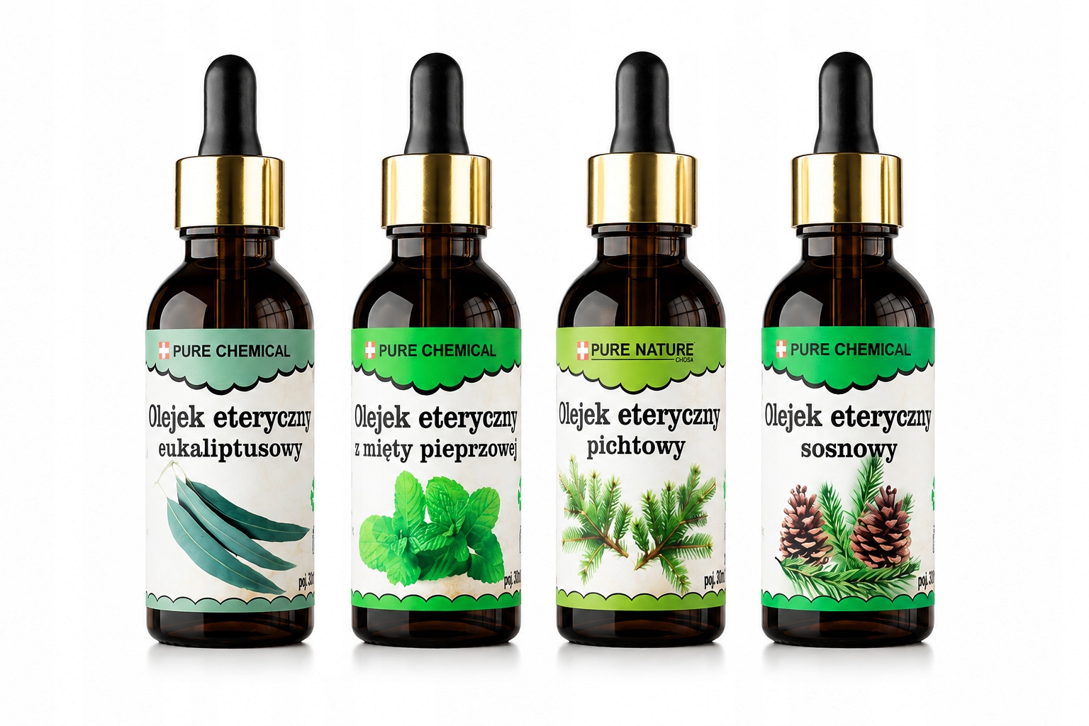Zestaw Olejków Eterycznych Do Sauny 4x30ML Eukaliptus Mięta Sosna Jodła
