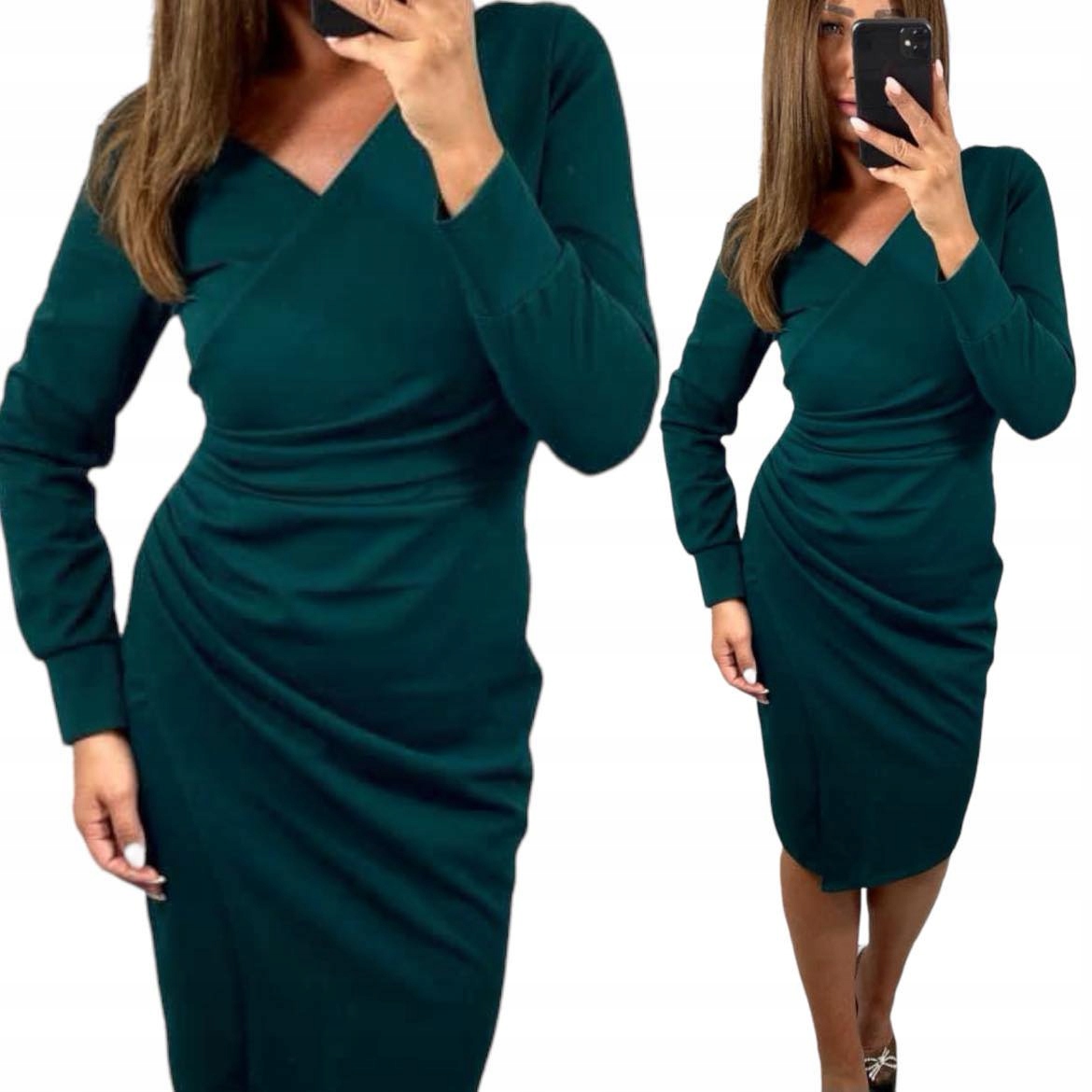 V781 Elegantní Šaty Nařasená Zelená Šaty vel. 48 (4XL)
