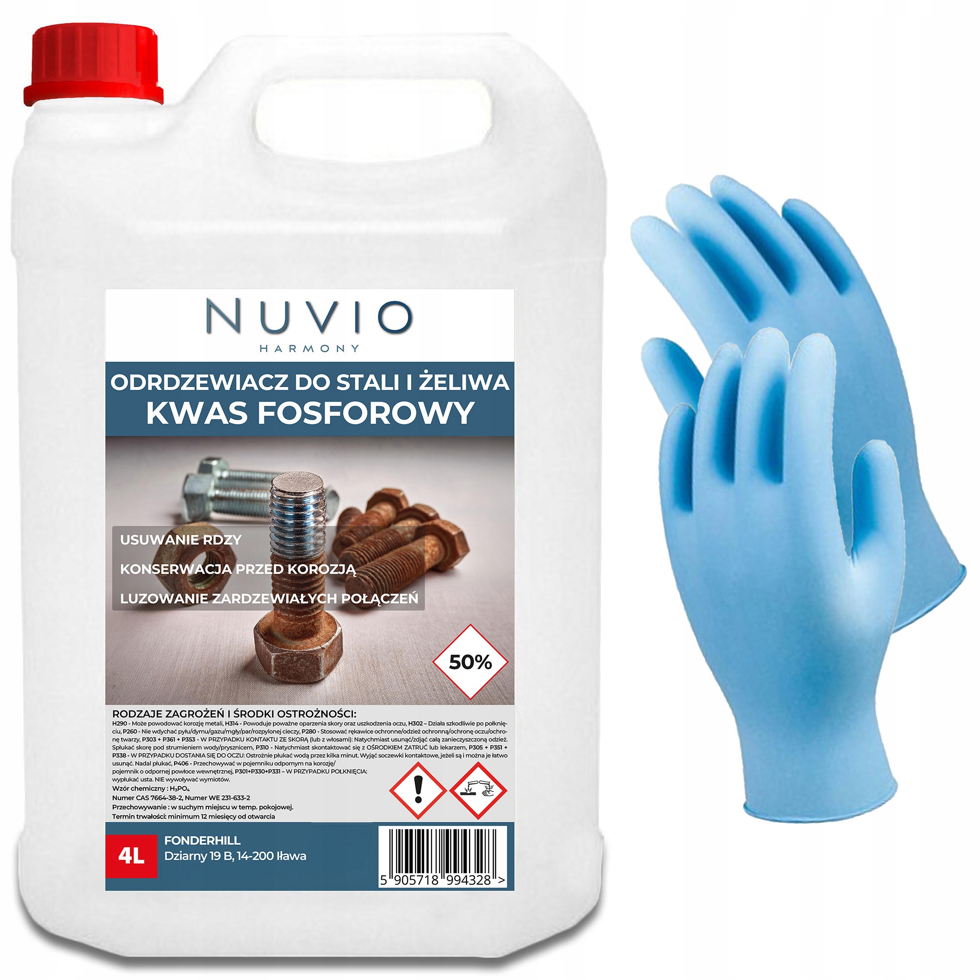 Kwas fosforowy 50% 4L Nuvio z rękawicami