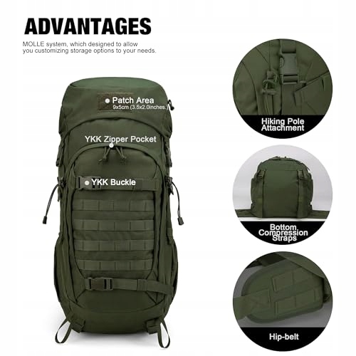 MARDINGTOP Plecak Takticzny 50L z Pokrowcem na Deszcz Trekking Outdoor — miniatura 3