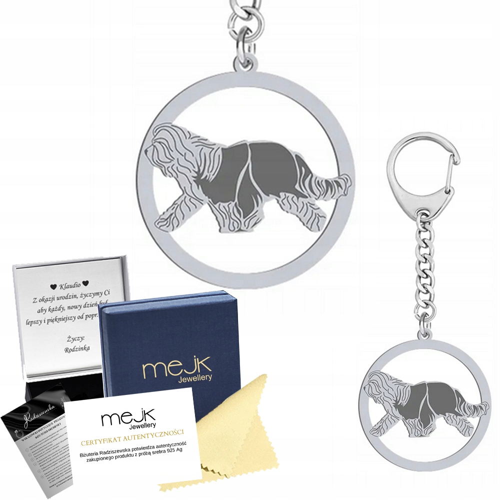 Přívěsek Na Klíče Stříbrná na klíče s Ovčákem staroanglickým Bobtailem 925 s Gravírováním