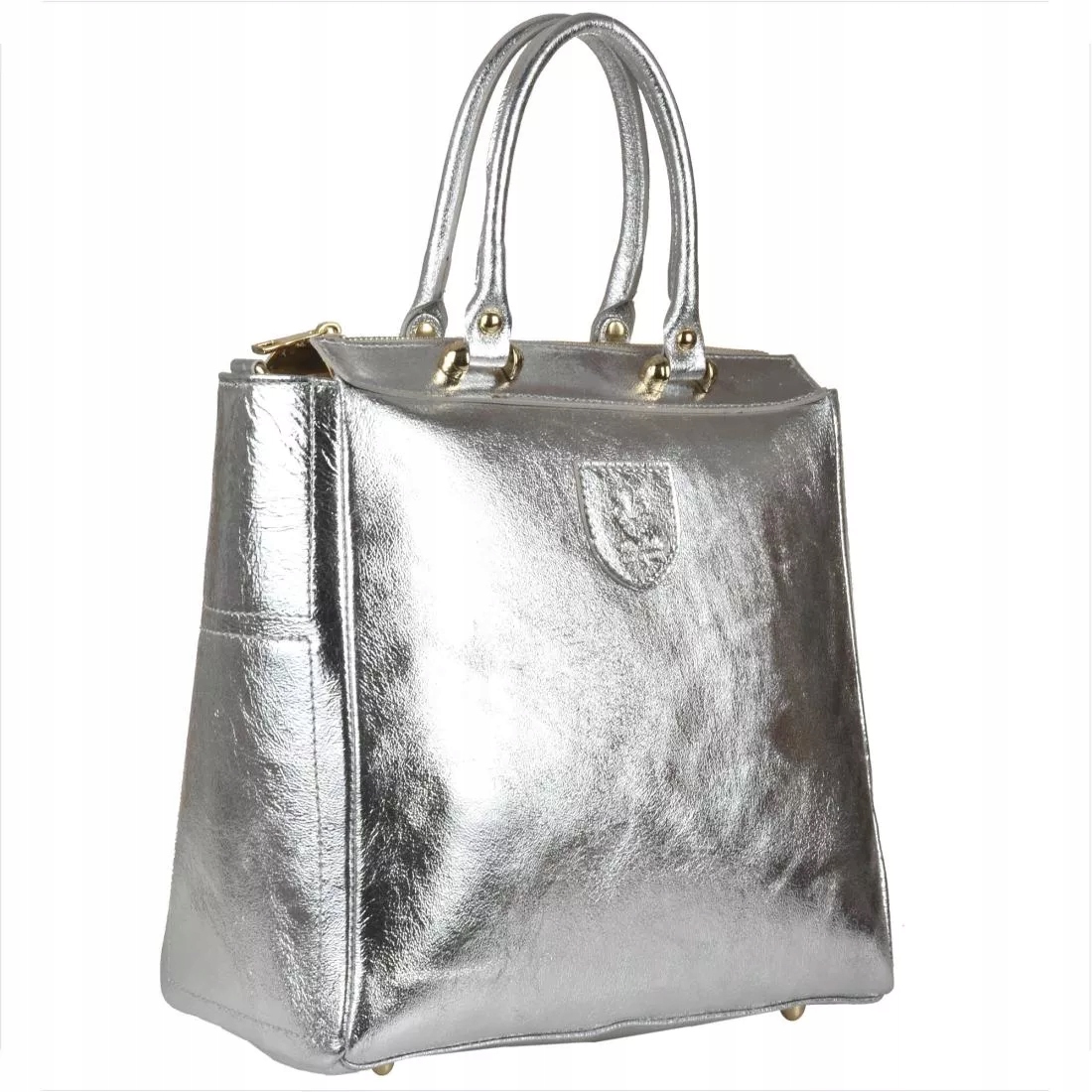 Elegancka skórzana torebka srebrna kuferek Borse in Pelle