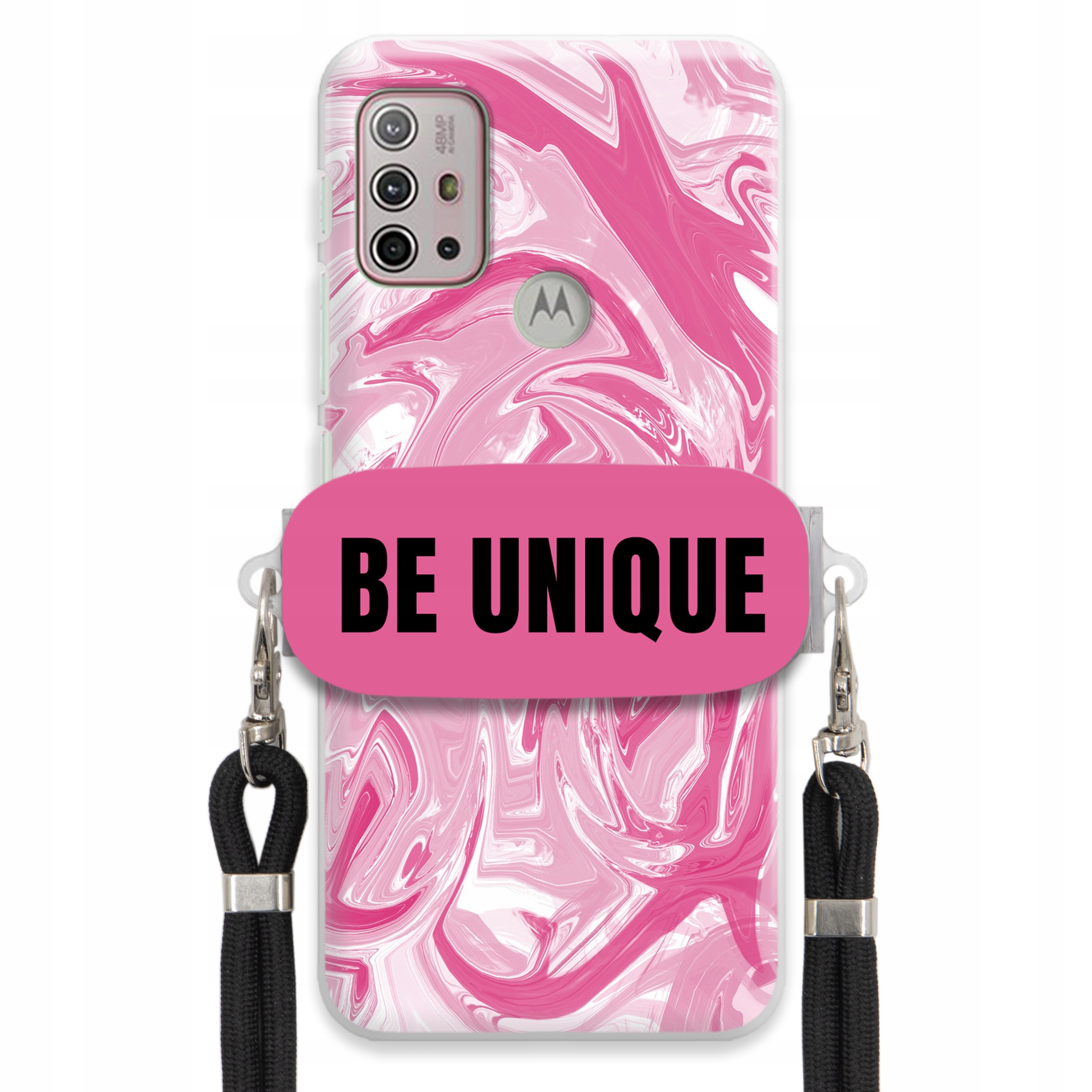 Puzdro pre Motorola G10 Power Case držiak na šnúrku Čierna ružová Mramor Unique
