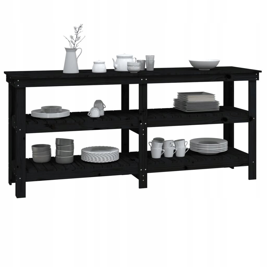 Stolik roboczy, czarny, 181x50x80 cm, lite drewno Głębokość produktu 50 cm