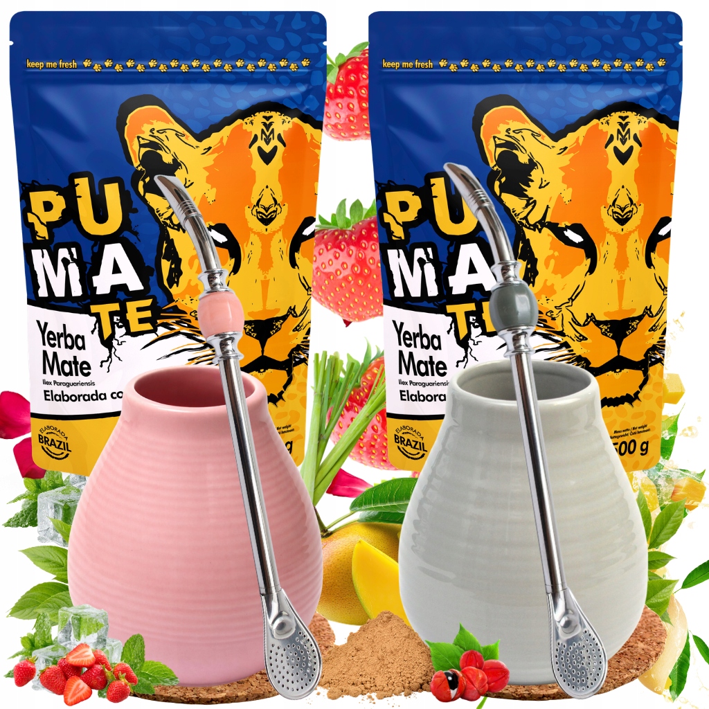 Zestaw Yerba Mate Dla Dwojga PumaTe 2 x Smaki 500g Matera Miodowe Bombille