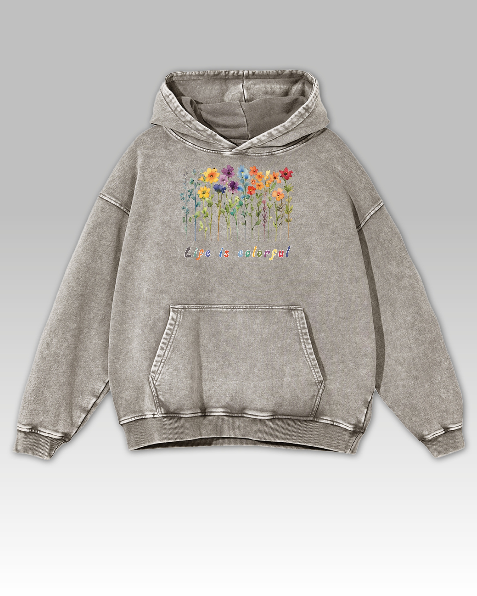 Mikina Life is Colorful Život je Barevný Květ Radost Boho Popelavá XL