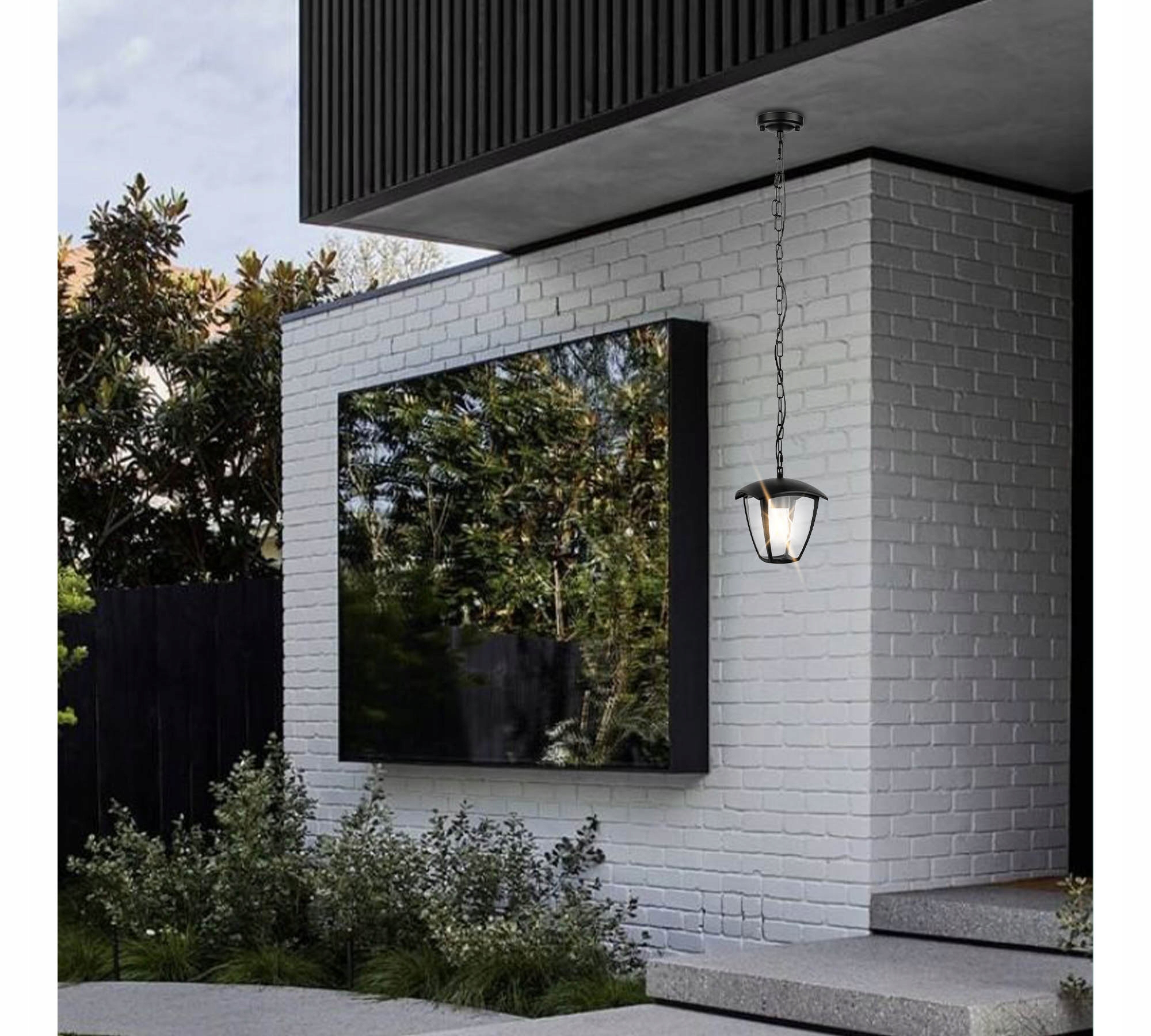 Lampa Elewacyjna Wisząca LED Kinkiet Ogrodowy LATARNIA Nowoczesna E27 Kolor czarny