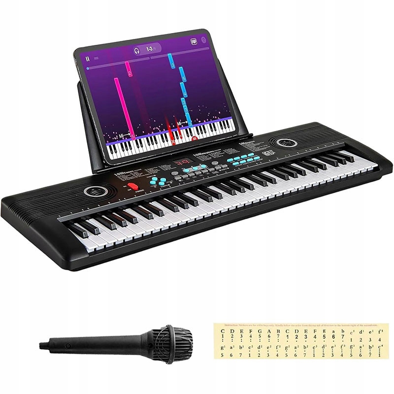 Elektrické klávesové piano B0FD73SHNM, 61klávesové, 100 rytmů a tónů, černé