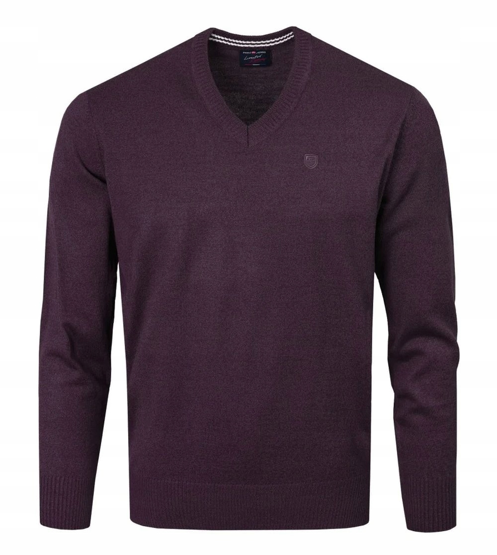 Pánský vlněný svetr s výstřihem do V Pako Jeans švestkový M