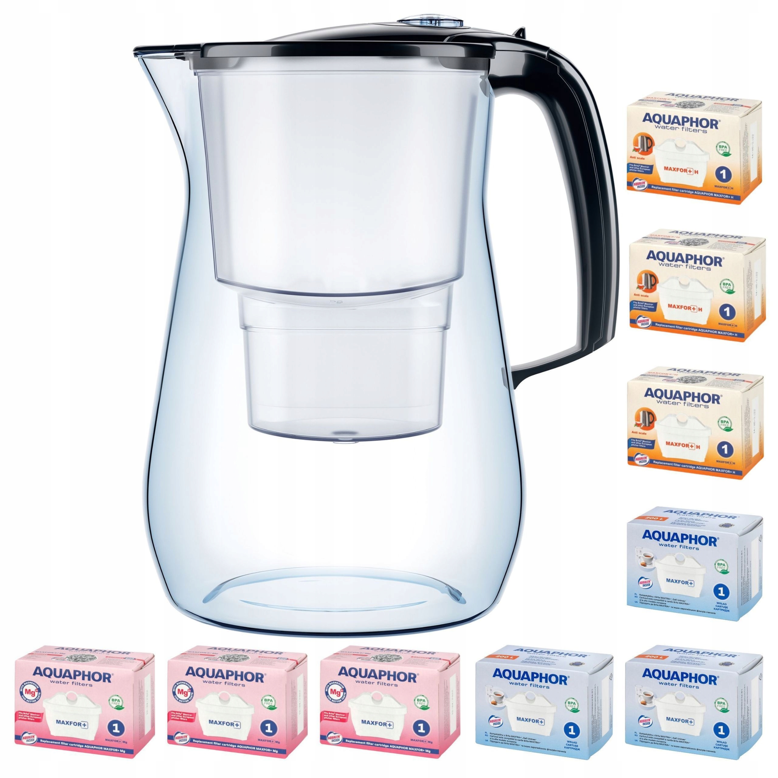 Dzbanek do filtrowania wody Aquaphor Onyx 4,2 +9 wkładów (3Mg+3H+3), czarny