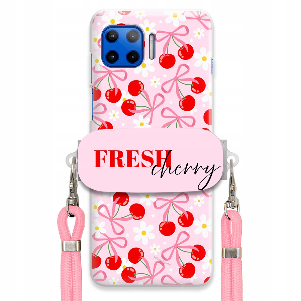 Pouzdro pro Motorola G 5G Plus Case Držák Šňůrka Růžová Fresh Cherry Kokardy