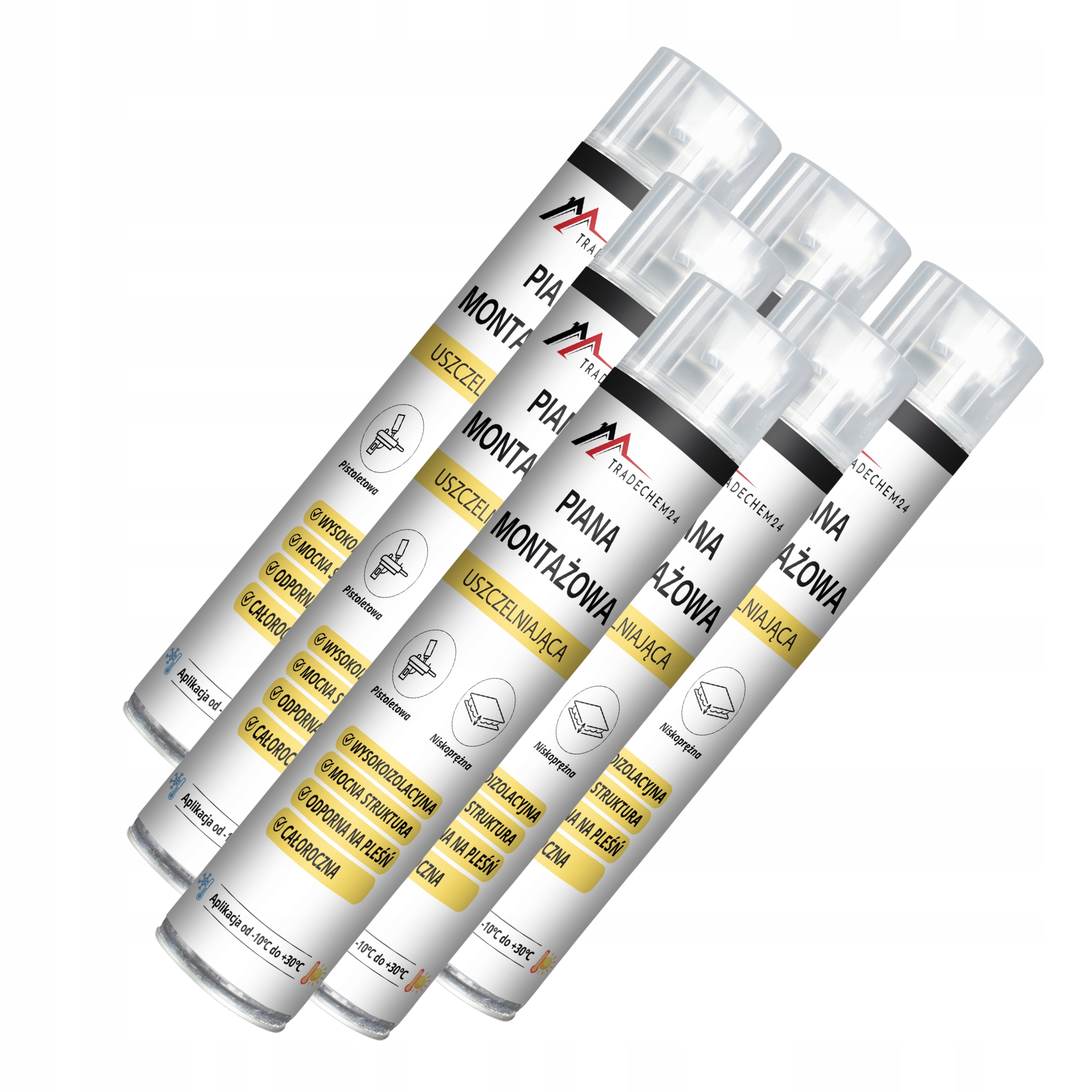 6 x Pistoletová Pěna Montážní Pěna 750 ML Nízkotlaková Polyuretanová