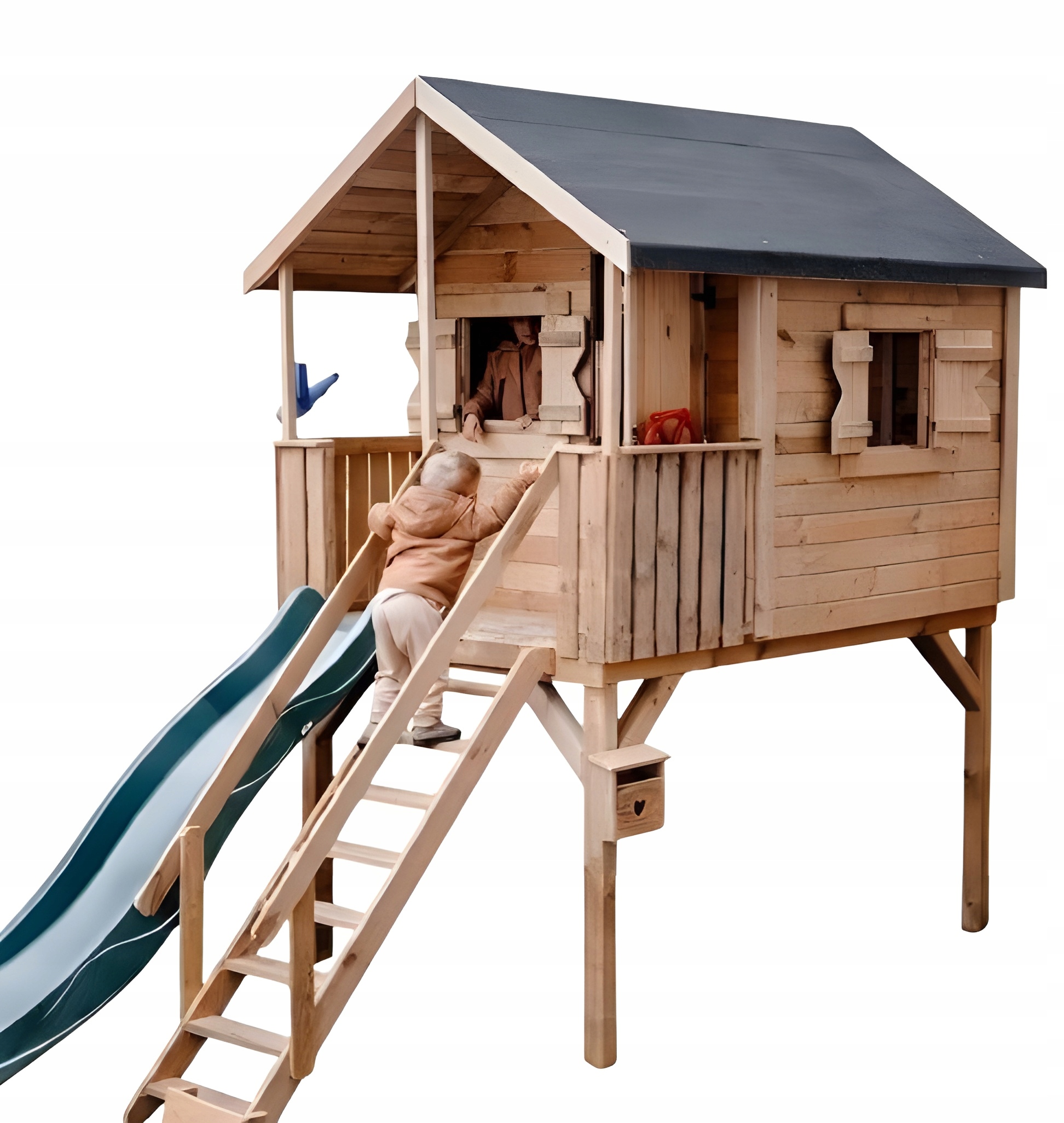 Dřevěný zahradní domeček pro děti se skluzavkou a plošinou 120 cm +dárek