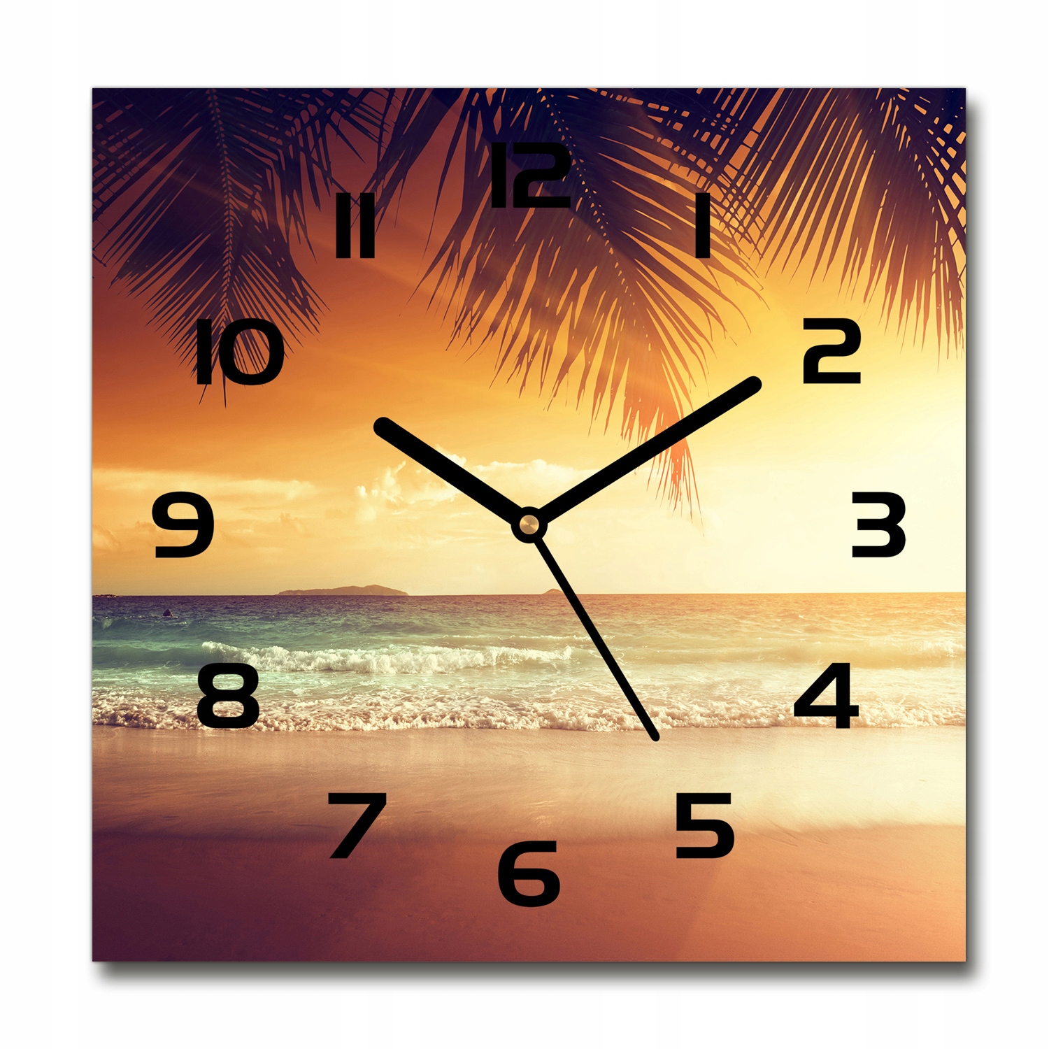 

Zegar szklany kwadratowy Tropikalna plaża 30x30 cm