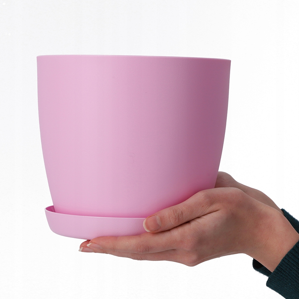 DONICZKA OSŁONKA DONICA 14cm NA KWIATY MATOWA RÓŻOWA PLASTIKOWA PODSTAWKA Marka Kadax